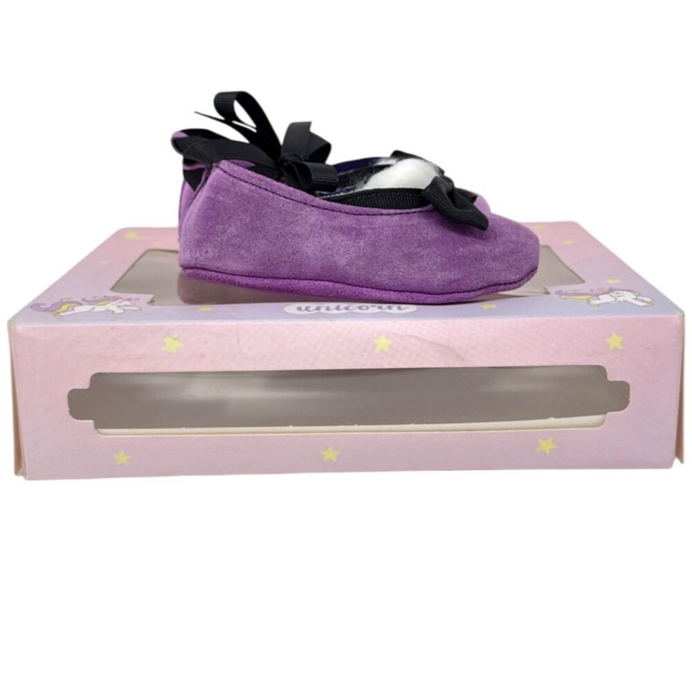 Unicorn Designers Touch by Baby Deer Leather Uppers Purple with Black Bow Size